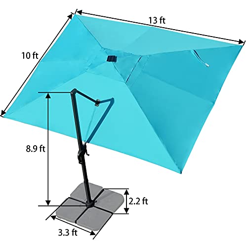 Sunnyglade 10x13ft Solar Powered LED Cantilever Patio Umbrella Square Deluxe Offset Umbrella 360°Rotation & Integrated Tilting System & LED lights for Market Garden Deck Pool Backyard Patio - color: Blue, size: 10X13FT