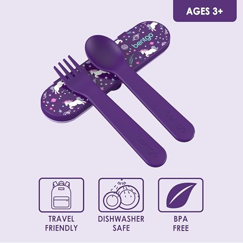 Bentgo Kids Utensil Set - Reusable Plastic Fork, Spoon & Storage Case - BPA-Free Materials, Easy-Grip Handles, Dishwasher Safe - Ideal for School Lunch, Travel, & Outdoors (Unicorn) - color: Unicorn