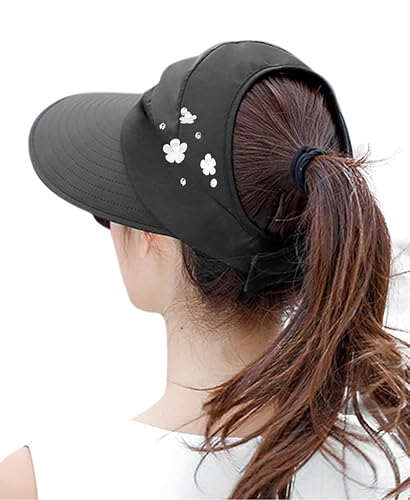 Sun Hats for Women Wide Brim Sun Hat UV Protection Caps Floppy Beach Packable Visor - color: Black