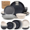 Grow Forward 16-piece Premium Wheat Straw Dinnerware Sets for 4 - Unbreakable Dishwasher & Microwave Safe Plastic Plates and Bowls Sets - Patio, Outdoors, RV, Camping Dishes - Moonlight - color: Moonlight