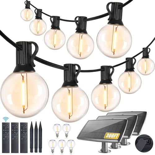 Yusist 300FT Solar String Lights Outdoor Waterproof with Remote,G40 Solar Powered String Lights with 60+3 LED Shatterproof Bulbs, Dimmable Solar Patio Hanging Lights for Outside Backyard Party - size: 300FT