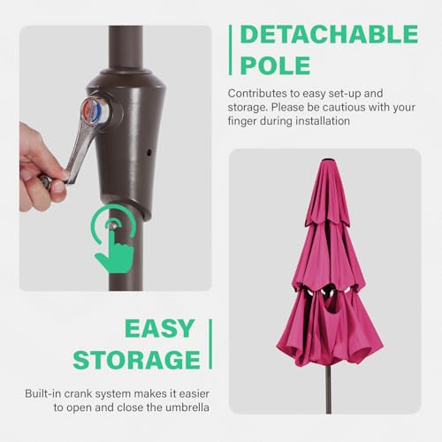 JEAREY 9FT 3 Tier Patio Umbrella Outdoor Market Umbrella Table Umbrellas with 8 Ribs 1.5 Pole Push Button Tilt and Crank UV Protection for Garden,Backyard,Pink - color: Pink