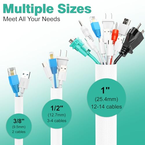 UOMTFAI Dog and Cat Cord Protector 10ft - 1/2inch, Flexible Cable Sleeve for Easy Cord Management, Protects Cables from Pets Chewing, Ideal for USB, Power, Audio and Video Cords - White - color: White, size: 1/2"-10ft