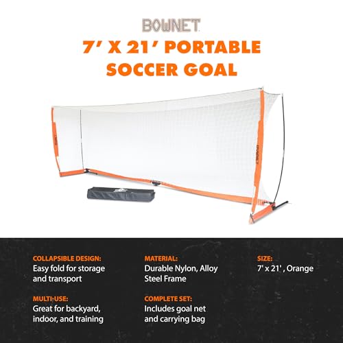 Bownet Portable Folding Soccer Goal – Pop Up Backyard & Training Soccer Net for Indoor or Outdoor – Easy Setup with Carry Bag - size: 7 x 21 Feet