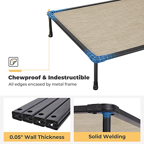 Veehoo Chewproof Elevated Dog Bed - Cooling Raised Pet Cot, Breathable Mesh, Washable & Non-Slip for Large Dogs, Indoor/Outdoor, Beige Coffee Mat and Black Frame, 42x30inches (Model CWC2203A03) - color: Beige Coffee, size: 42.0"l X 30.0"w X 7.0"th