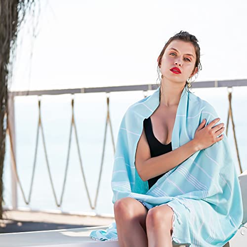 HAVLULAND Turkish Beach Towels, Oversized 40"x72" Turkish Bath Towel, Highly Absorbent Quick Dry Sand Free Beach Towels for Beach Pool Spa Gym Yoga Travel Camping Picnic Blanket - Aquamarine - color: Aquamarine