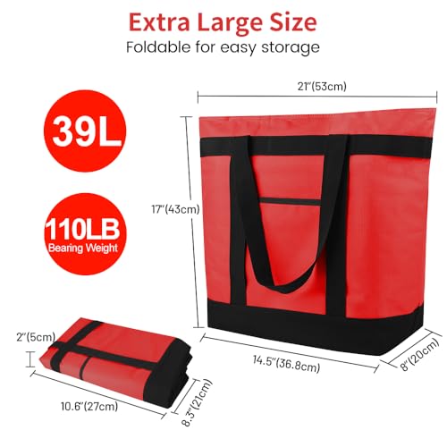 mosago Insulated Grocery Tote Bags, Large Reusable Cooler Bags with Zipper, Leakproof Thermal Shopping Bags for Food Delivery, Beach, Travel, Uber Eats & Picnic, Collapsible Personalized, Red - color: Red