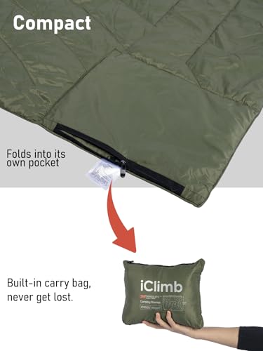 iClimb 3M Thinsulate Insulation Warm Camping Blanket Ultralight Compact - color: Green, size: 39” × 57”, 0.62 lb