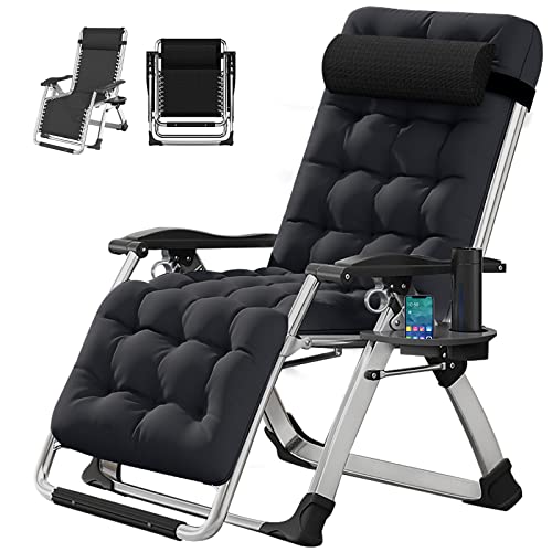 Zero Gravity Chair, Lawn Recliner, Reclining Patio Lounger Chair, Folding Portable Chaise with Detachable Soft Cushion, Cup Holder, Headrest - color: Black, style: Zero Gravity Chair