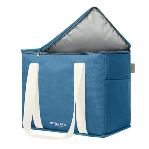 Nook Theory Reusable Insulated Grocery Bag - Leak Proof, X Large Cooler Bag - Insulated Shopping Bags for Groceries - Travel Cooler Bag for Frozen and Hot Food with Zippered Top (Ocean) - color: Ocean