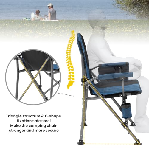 XGEAR Camping Chair with Padded Hard Armrest, Sturdy Folding Camp Chair with Cup Holder, Storage Pockets Carry Bag Included, Support to 400 lbs - color: 2pcs/Blue