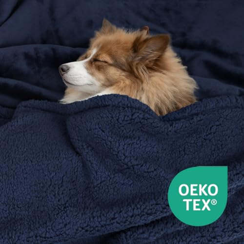 Waterproof Dog Blanket for Medium Dogs - Reversible Washable Pet Blanket, Soft Sherpa Fleece Furniture Protector, Cat Throw Bed Couch, Navy, 30"x40" - color: Navy, size: 30x40 Inch
