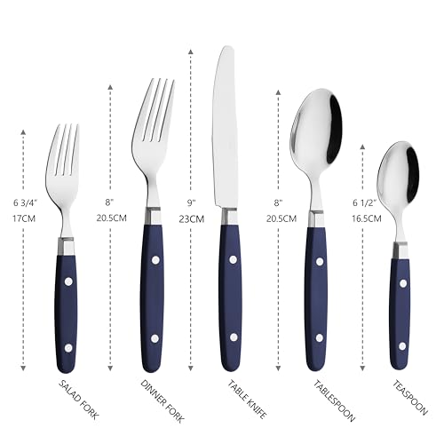 ANNOVA Silverware Set, Retro/Rivet Colorful Stainless Steel Tableware Kitchen Flatware Set Utensils, Includes Dinner Knives, Forks, Spoons, Salad Forks & Dessert Spoons (Navy Blue, 20 Pieces) - color: Navy Blue, size: 20 Pieces