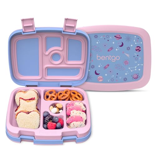 Bentgo Kids Prints Leak-Proof, 5-Compartment Bento-Style Kids Lunch Box - Ideal Portion Sizes for Ages 3-7, Durable, Drop-Proof, Dishwasher Safe, & PFAS & BPA-Free Materials (Lavender Galaxy) - color: Lavender Galaxy