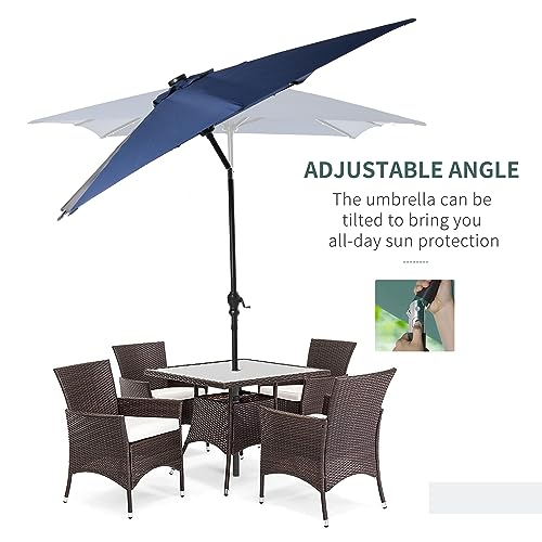 Outsunny 9' x 7' Solar Umbrella, LED Lighted Patio Umbrella for Table or Base with Tilt & Crank, Outdoor Umbrella for Garden, Deck, Backyard, Pool, Beach - color: Dark Blue