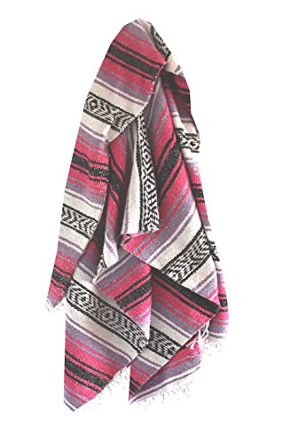 Del Mex Classic Mexican Blanket, Large Authentic Woven Falsa Throw (70"x50"), Artisan Southwest Décor for Beach, Yoga, Outdoors (Pink/Purple) - color: Pink/Purple