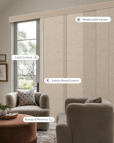 Graywind Manual Sliding Panels Light Filtering Privacy Panel Track Blinds Wand Control Window Blinds for Patio Sliding Glass Door Large Windows Width Up to 153", Custom Size (Jacquard Coffee) - color: Dimout Jacquard Coffee