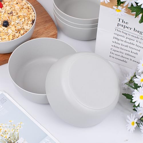 EI 8pcs Wheat Straw Bowls Set,Unbreakable Reusable Plastic Bowls,BPA-Free Lightweight Cereal, Salad & Soup Bowls,Ideal for Breakfast, Picnic, Party or Dinner - color: Grey Wheat Straw Bowls