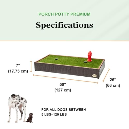 Porch Potty Premium with Spinklers, Outer Dimensions 26" x 50" x 7", Grass Area 8 Square Feet (4' x 2') - size: Premium