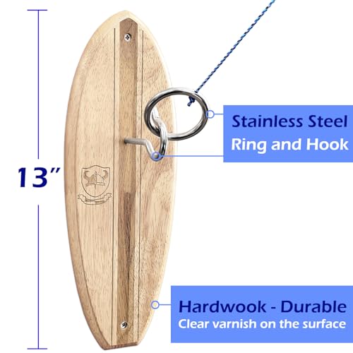 Hook and Ring Toss Game Swing Game DIY Kit -Stainless Steel Ring, Polyester Rope and Hardware - style: Surfboard L