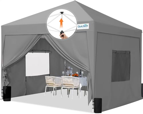 Quictent Privacy 8x8 Pop up Canopy Tent with Sidewalls and Roll-up Ventilated Windows, One Person Easy Setup, Outdoor Commercial Gazebo Shelter Enclosed Waterproof, Bonus 4 Sandbags - color: Gray, size: 8x8ft