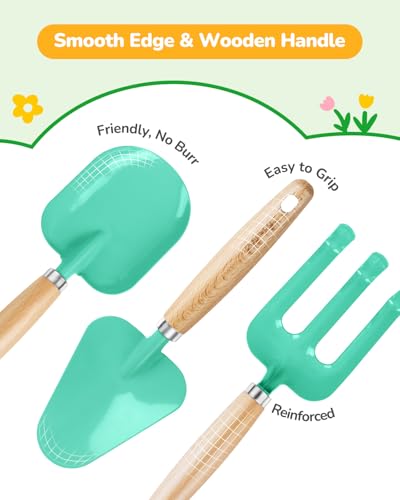 Grenebo Kids Gardening Set Toys,Includes Metal Trowel,Transplanting Shovel,Garden hat,Rake,Apron,Gloves,Watering Can,and Tool Organizer Bag (Lake Green) - color: D-lake Green