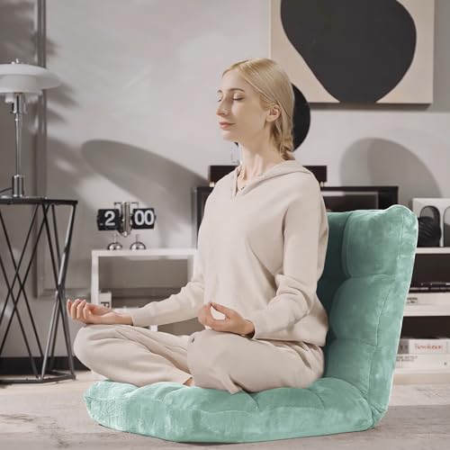 Giantex Floor Chair with Back Support, 14 Adjustable Position, Padded Sleeper Bed, Couch Recliner, Gaming Floor Chairs for Adults, Meditation, Gaming Chair Floor, Green - color: Green, size: 26.5"x22.5"x22"