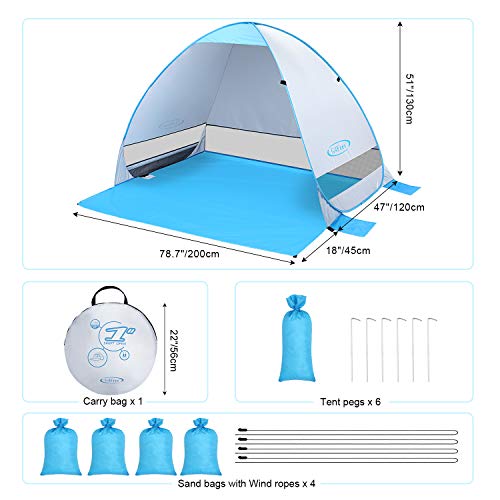 G4Free Large Pop up Beach Tent for 3-4 Person, UPF 50+ Automatic Sun Shelter Canopy Portable Outdoor Cabana Sun Umbrella - color: B-Silver With Extendable Floor