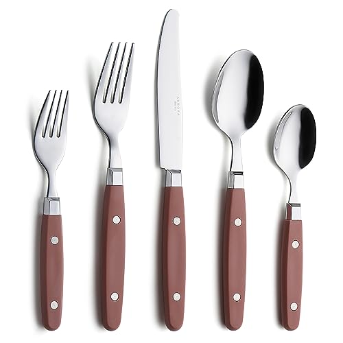 ANNOVA Silverware Set, Retro/Rivet Colorful Stainless Steel Tableware Kitchen Flatware Set Utensils, Includes Dinner Knives, Forks, Spoons, Salad Forks & Dessert Spoons (Brown, 20 Pieces) - color: Brown, size: 20 Pieces