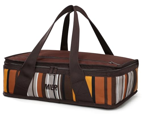 MIER Insulated Casserole Carrier for Hot or Cold Food Thermal Food Carrier Bag for Lasagna Potluck Parties Picnic Cookouts, Fits 9"x13" Baking Dish/Foil Pan, Brown - color: Brown, size: 16 x 10 x 4 inches