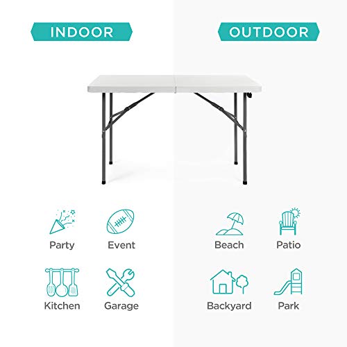Best Choice Products 4ft Plastic Folding Table, Indoor Outdoor Heavy Duty Portable w/Handle, Lock for Picnic, Party, Camping - White - color: White, size: 4ft