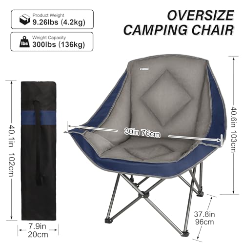 Folding Camping Chair,Oversized Portable Camping Chair with Cup Holder,Heavy Duty Padded Lawn Chair for Camping, Tailgates, Beach, and Sports - color: Blue