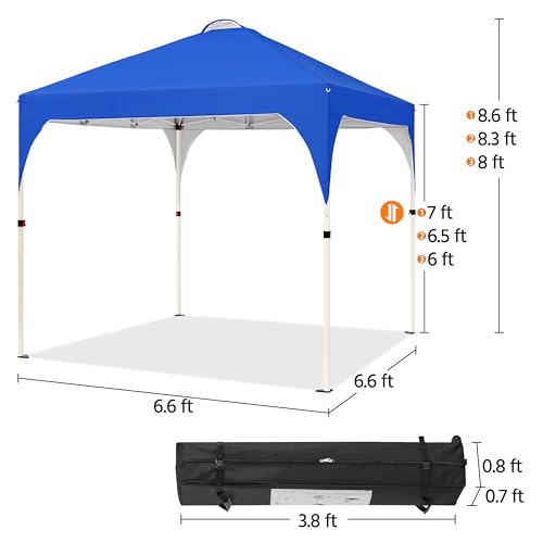 Yaheetech 6.6x6.6 Pop Up Canopy Tent with Vent, Easy Set Up Tent, Instant Sun Shelter Canopy with Wheeled Bag, 4 Sandbags, 8 Stakes & 4 Ropes, for Parties, Beach, Outdoor, Blue - color: Blue, size: 6.6×6.6