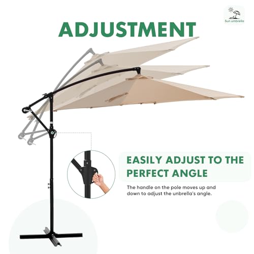 NEWBULIG 10FT Patio Umbrella, Offset Cantilever Outdoor Patio Table Umbrella, UV Protection, Fade Resistant Fabric, Easy Tilt Adjustment for Pool, Deck, Garden, Backyard - color: Khaki, size: 10FT-Basic