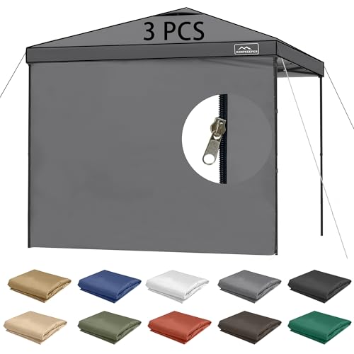 KAMPKEEPER 10X10 Canopy Tent Sidewalls with Zipper for Canopy Frame, 3Pcs Sunwalls Only, UPF50+ Waterproof Side Walls(Dark Grey) - color: Dark Grey