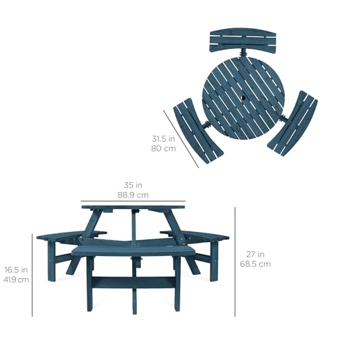 Best Choice Products 6-Person Circular Outdoor Wooden Picnic Table for Patio, Backyard, Garden, DIY w/ 3 Built-in Benches, 500lb Capacity - Harbor Blue - color: Harbor Blue