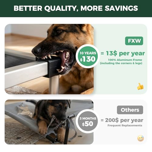 FXW TitanNest Chew-Proof Elevated Dog Bed, Raised Cot for Indoor/Outdoor/Camping Use, Durable & Waterproof Cooling Pet Bed for Large Dogs, 47.0" L x 29.0" W x 7.3" H, Black - size: Large Dog (47.0"l X 29.0"w X 7.3"h)