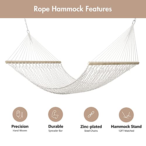 ANOW Outdoor Double Rope Hammock with Pad, Portable Hammock for Patio, Backyard, Beach, 450 LBS Weight Capacity, Blue Seaside - color: Blue Seaside, size: Without Stand