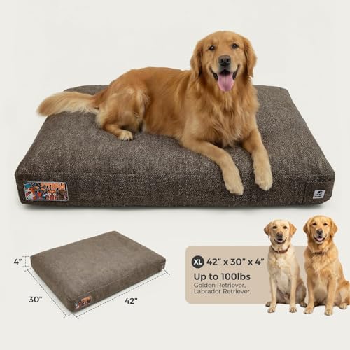 Sytopia 42 Inch Indestructible Dog Beds for Extra Large Dogs, Chew Proof Waterproof Pet Crate Pad with Machine Washable Removable Cover, Great for Indoor, Outdoor, Crate, Patio Use, Brown - color: Brown, size: X-large