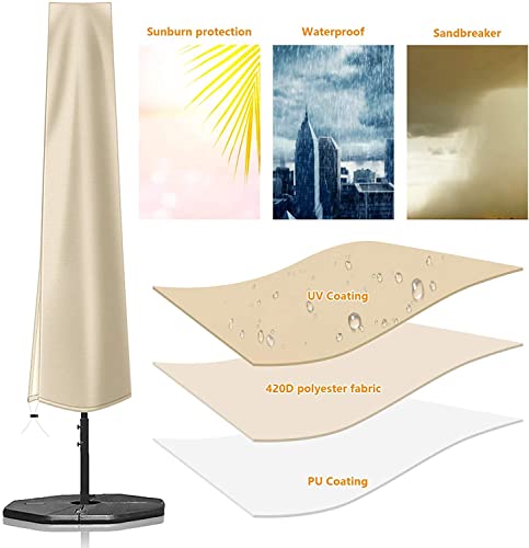 OKPOW Umbrella Cover 420D Oxford Fabric Patio Umbrella Covers Waterproof with Zip, for 9ft to 12ft Garden Outdoor Umbrella (Beige) - color: Ecru, size: Fit for 9-12 Feet Market Umbrella