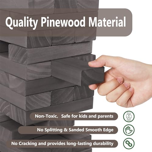 Juegoal 54 Piece Giant Tumble Tower Grey for Adult Kids Family, Wooden Block Stacking Game with Gameboard & Canvas Bag, Outdoor Games for Backyard Lawn Party Playing, 6.9 x 6.9 x 24 Inches,X-Large - color: Grey, size: X-Large