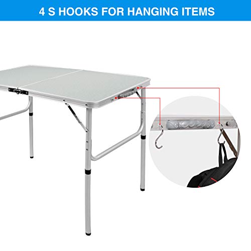 REDCAMP Folding Camping Table, 3ft Portable Aluminum Outdoor Table with Adjustable Height, Lightweight Foldable Camp Table for Picnic, Cooking, Beach, Backyard & Travel - size: 36"L x 24"W(2 heights 15"/28")