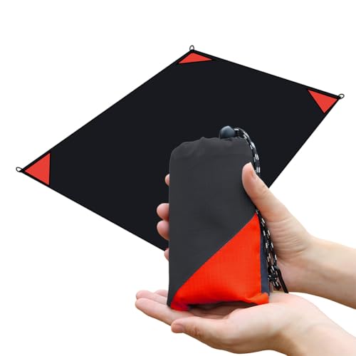 Orga'Neat Pocket Picnic Blanket, Beach Mat Waterproof Sandproof, Compact Lightweight Small Tarp for Camping, Hiking, Backpacking, Festival, Travel, Foldable in Bags (Black/Red, 55"x39") - color: Black/Red, size: 55"x39"