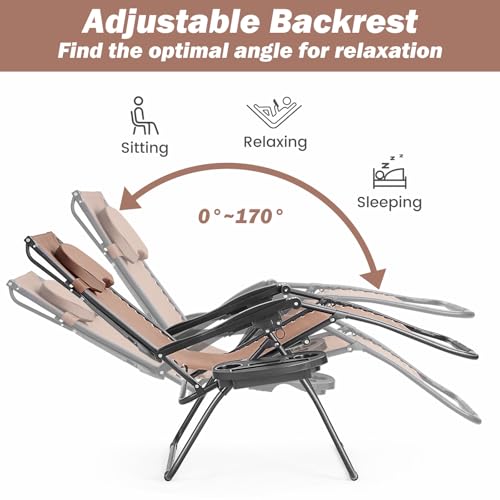 Goplus Zero Gravity Chairs, X-Large Folding Lounge Lawn Chair w/Canopy Shade & Cup Holder, Adjustable Folding Patio Recliner for Pool Porch Deck Oversize (Coffee) - color: Coffee Zero Gravity Chair