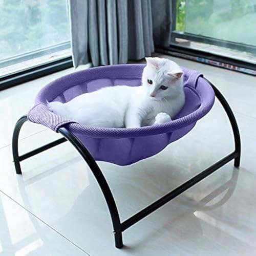 JUNSPOW Cat Bed Dog Bed Pet Hammock Bed Cat Sleeping Cat Supplies Pet Supplies Whole Wash Stable, Detachable & Breathable, Easy Assembly Indoors Outdoors, 16.9 in x 16.9 in x 9.5 in - color: Purple, size: 16.9"L x 16.9"W x 9.5"Th (Mesh)