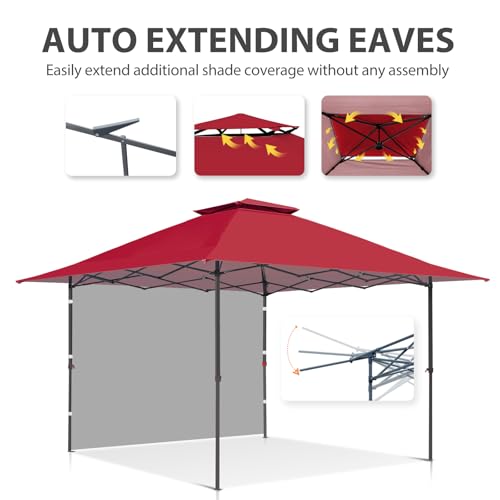 EAGLE PEAK 13x13 Pop up Canopy Tent w/One Wall, Instant Canopy Easy Set up Folding Shelter w/One Privacy Curtain, 169 Square Feet Sun Shade, Red - color: Red