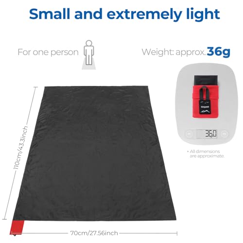 Pocket Picnic Blanket for 1 Person, 43.3x27.56″ (1.27oz) Super Light Compact Beach Blanket, SandProof Waterproof Portable Beach Picnic Mat for Outdoor Hiking Camping Travel Festival(Black) - color: H Black (Red Pack), size: 1person（43.3x27.56″)