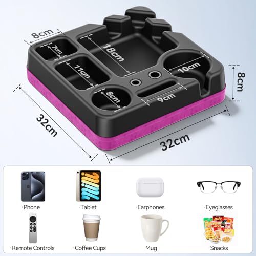 Couch Cup Holder Tray Couch Cup Holder Pillow Bed Tray Snack Sofa Bed Caddy Organizer Beach Sofa Drink Holder Anti-Spill Portable Snack Caddy Couch Remote Holder for Phone Pad Kindle Beverage Purple - color: Purple