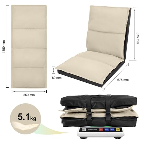 XK Foldable Camping Floor Lounge Padded Chair Couch for Outdoor Travel - color: Beige