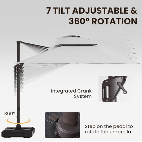 9 X 12 FT Cantilever Patio Umbrella with Led Lights Outdoor Heavy Duty Double Top Rectangle Offset Umbrellas with 360-degree Rotation for Pool Deck Backyard, Foggy Grey - color: Foggy Grey, size: 9' X12' Only Umbrella(LED)